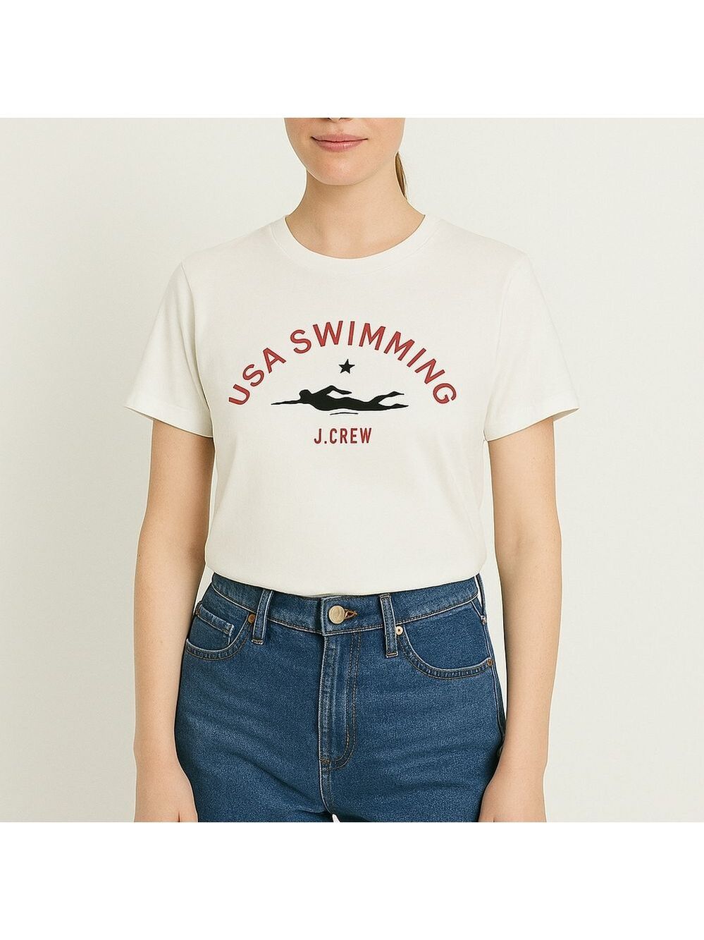 NWT J. Crew White Short Sleeve Tee with USA Swimming Graphic Preppy Size XXL 2XL - Picture 2 of 6